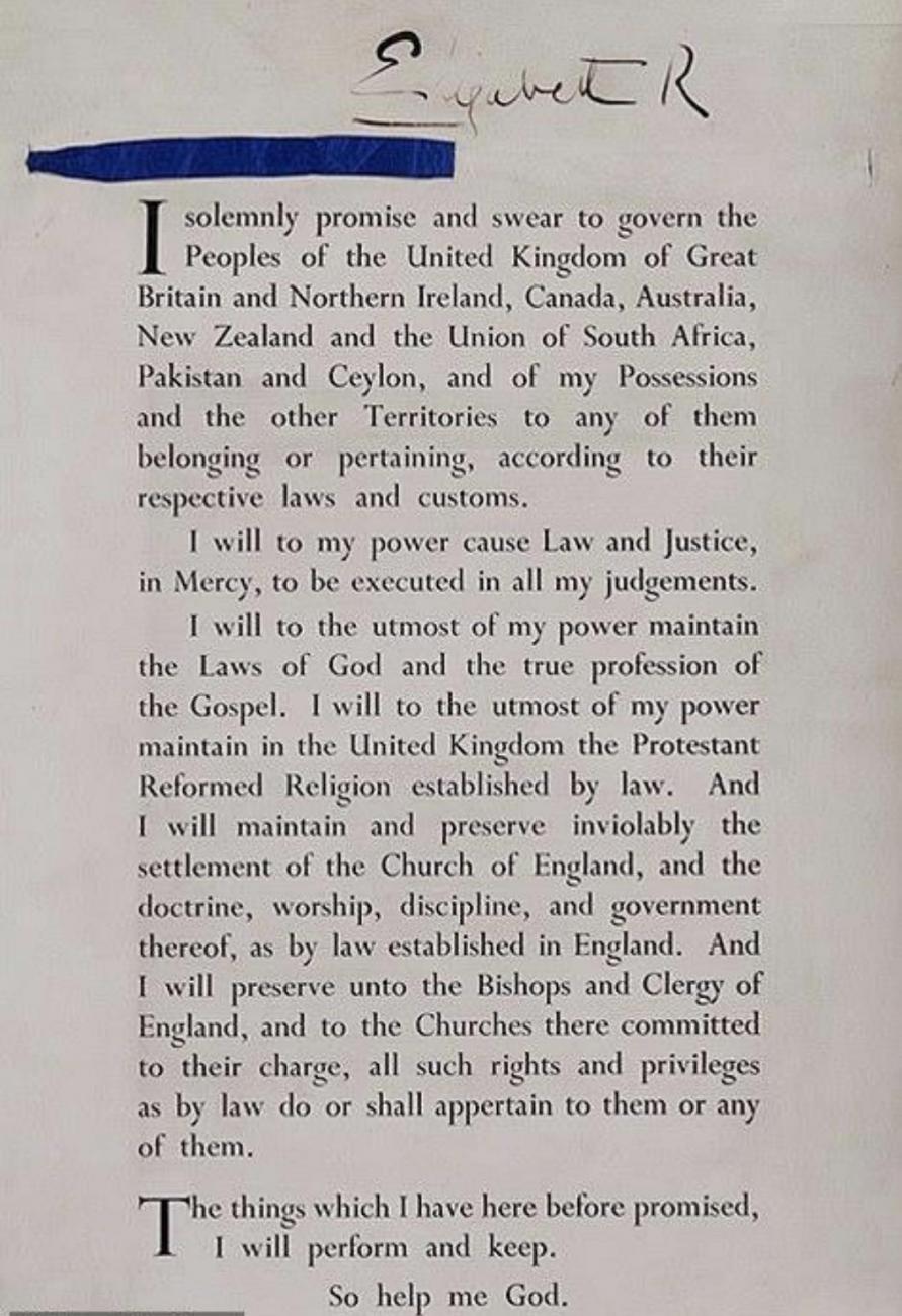 Queen Elizabeth II's Coronation Oath—Version 2 (Digitalised). Source: National Archives