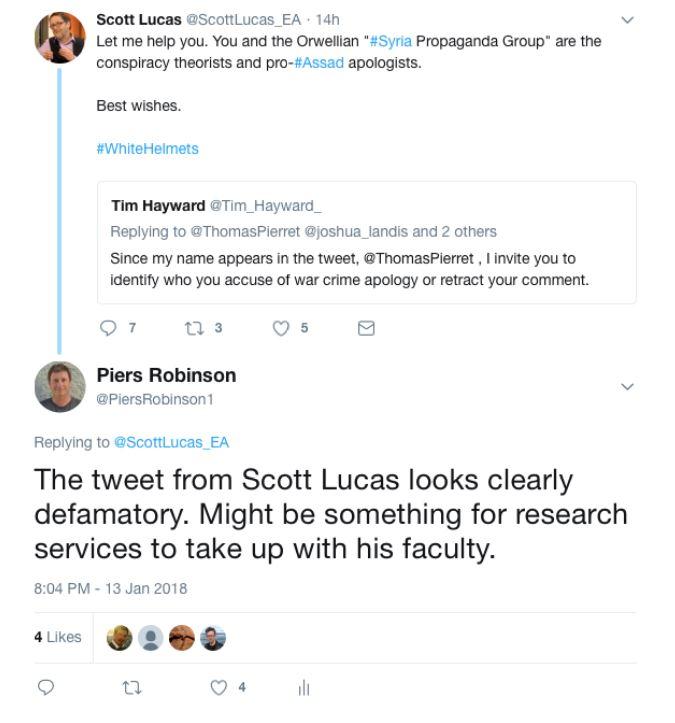 Scott Lucas attacks Piers Robinson and Tim Hayward on Twitter