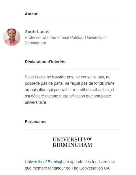 Scott Lucas claims no affiliations other than Birmingham University