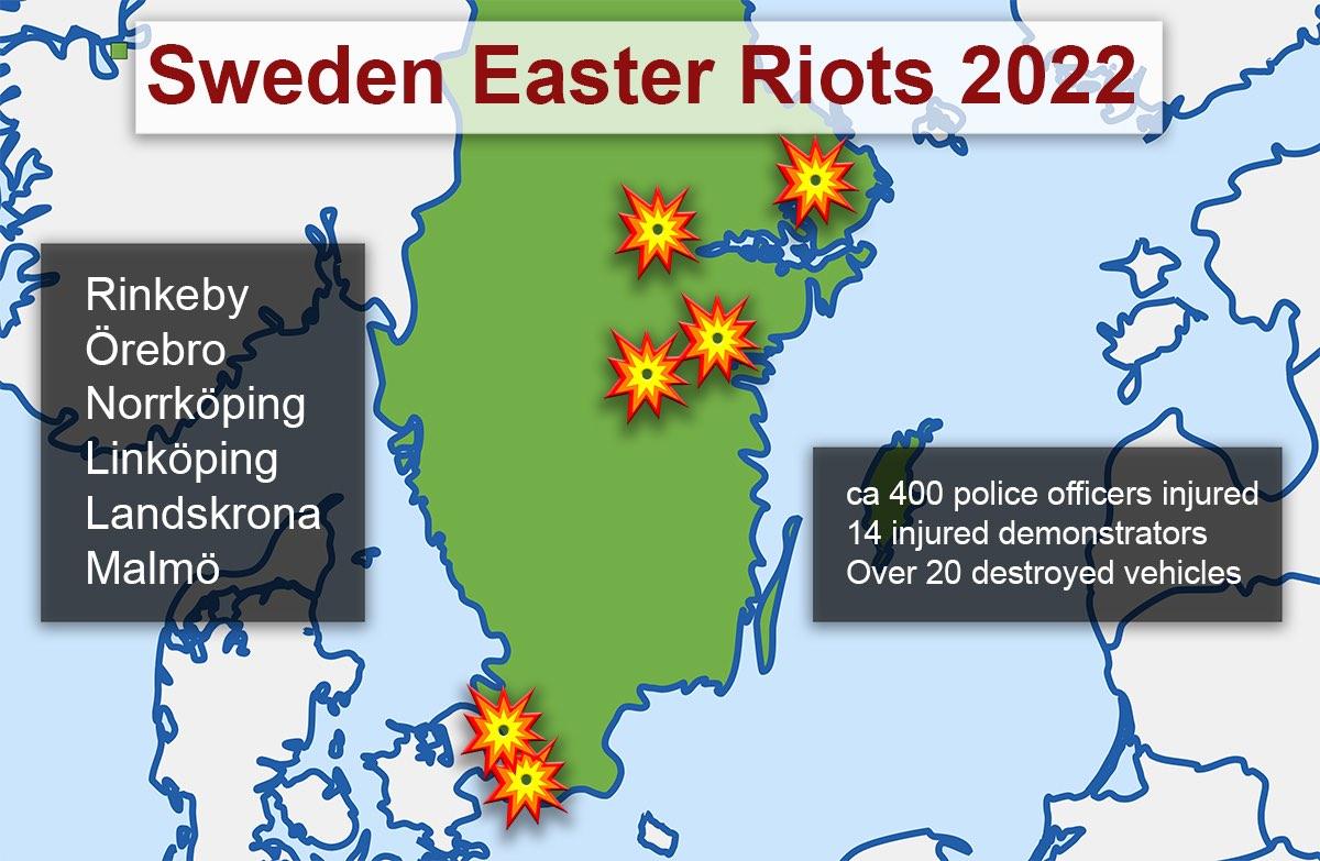 Easter riots in Sweden, 2022 (map by the author)